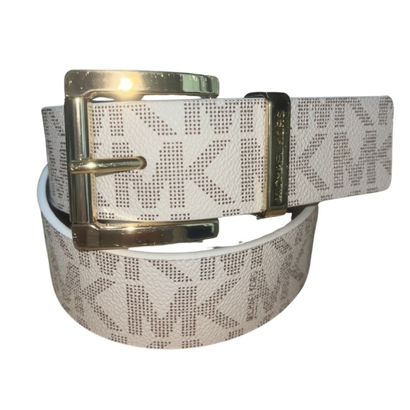 MICHAEL Michael Kors Accessories - NWT Michael Kors Signature MK Logo Belt - Vanilla/Gold (S)